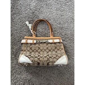 Coach Handbag H05Q-1447 Used Hampton Signature Satchel And Clutch Canvas C